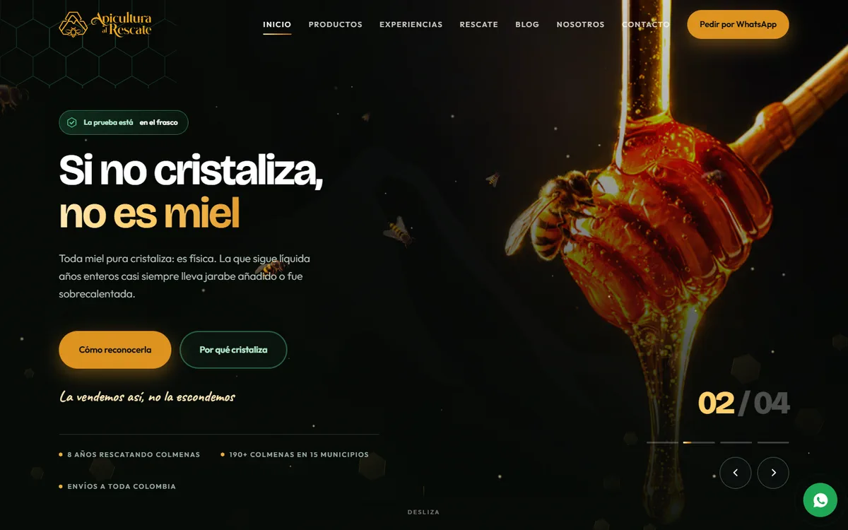 Portada del sitio de Apicultura al Rescate: miel pura de abeja de páramo en Boyacá
