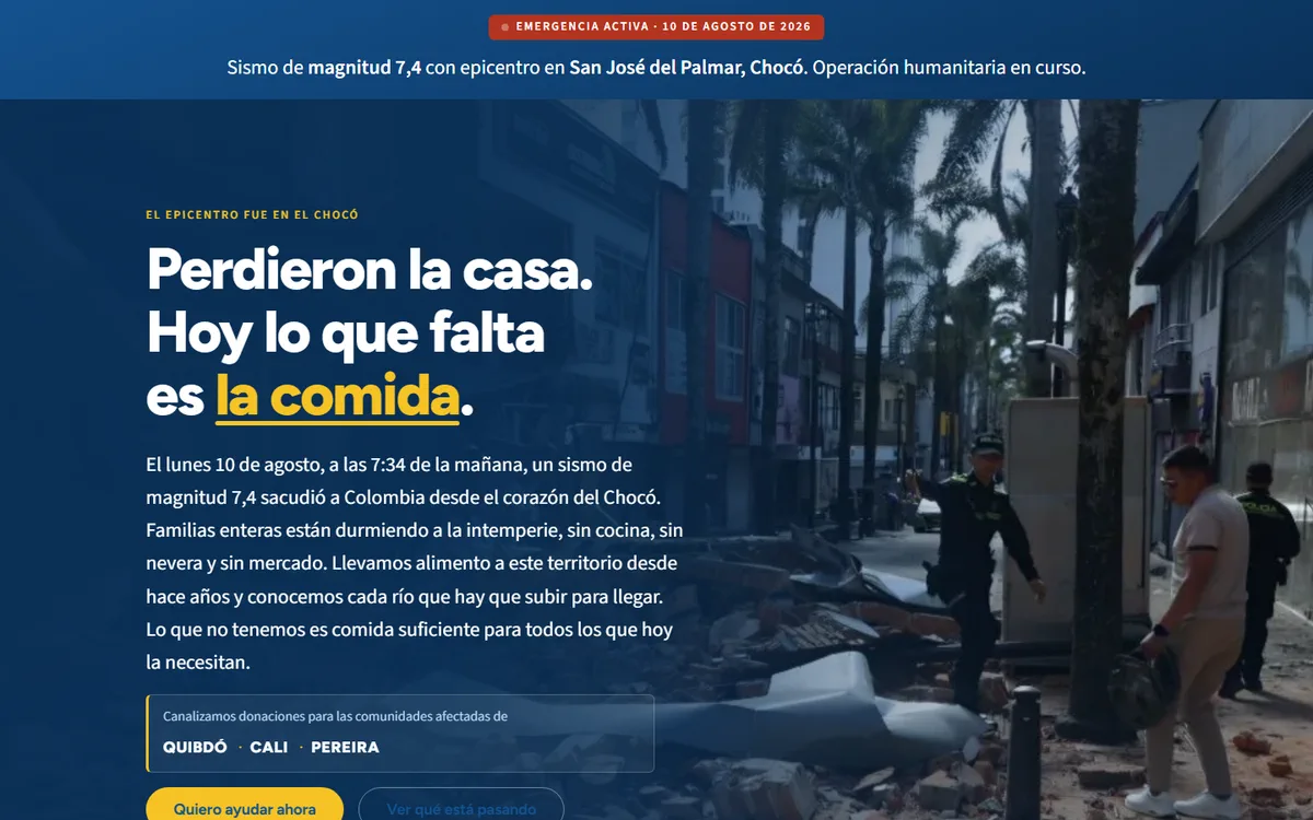 Portada del sitio del Banco de Alimentos del Chocó