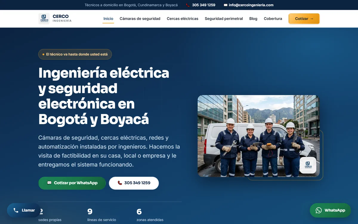 Portada del sitio de Cerco Ingeniería: ingeniería eléctrica y seguridad electrónica en Bogotá y Boyacá