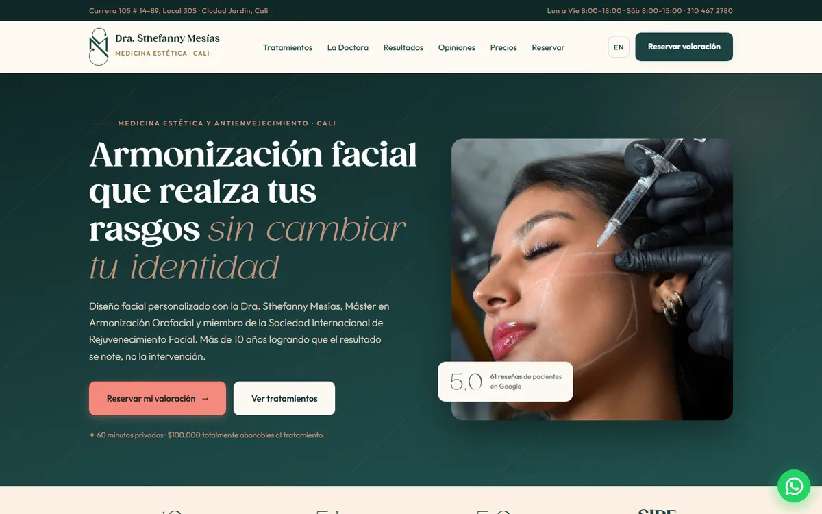 Portada del sitio de la Dra. Sthefanny Mesías: armonización facial en Cali