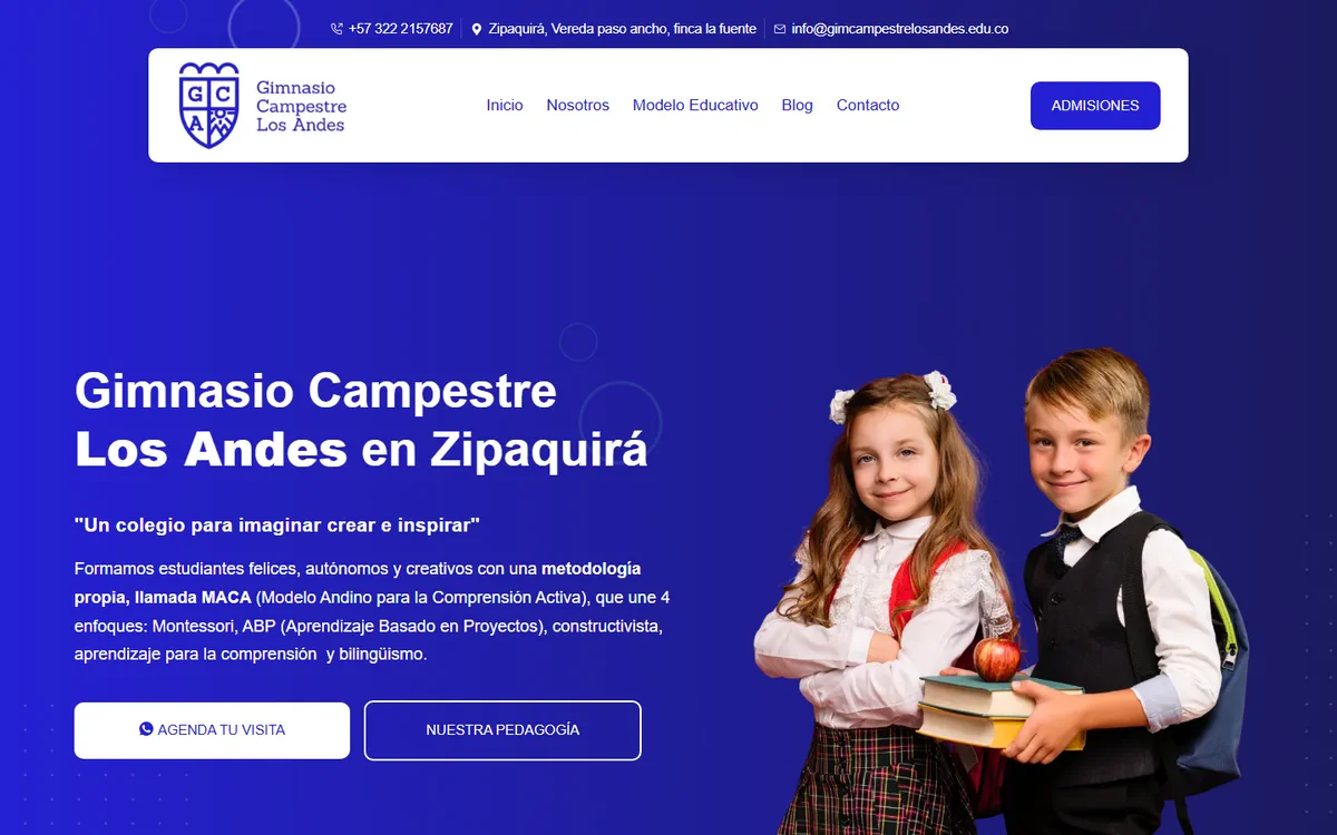 Portada del sitio del Gimnasio Campestre Los Andes en Zipaquirá