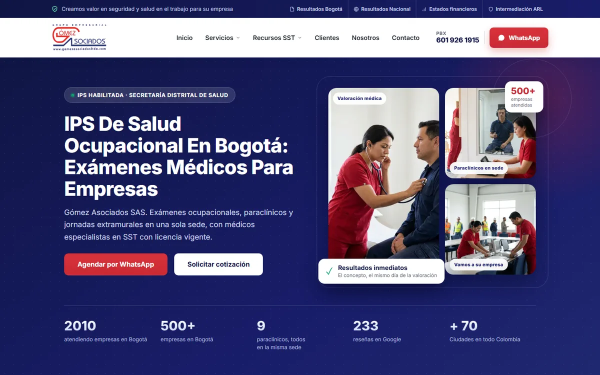 Portada del sitio de Gómez Asociados: IPS de salud ocupacional en Bogotá, exámenes médicos para empresas
