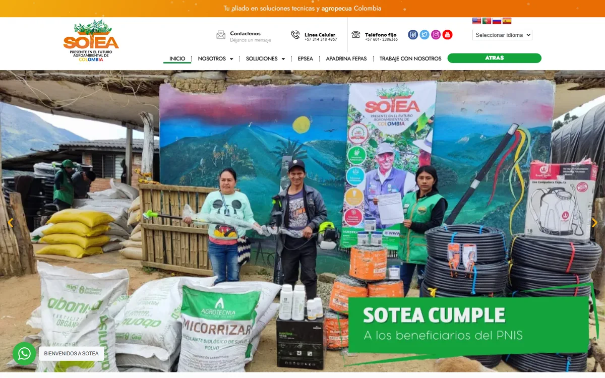 Portada del sitio de la Corporación SOTEA: soluciones técnicas agropecuarias y ambientales