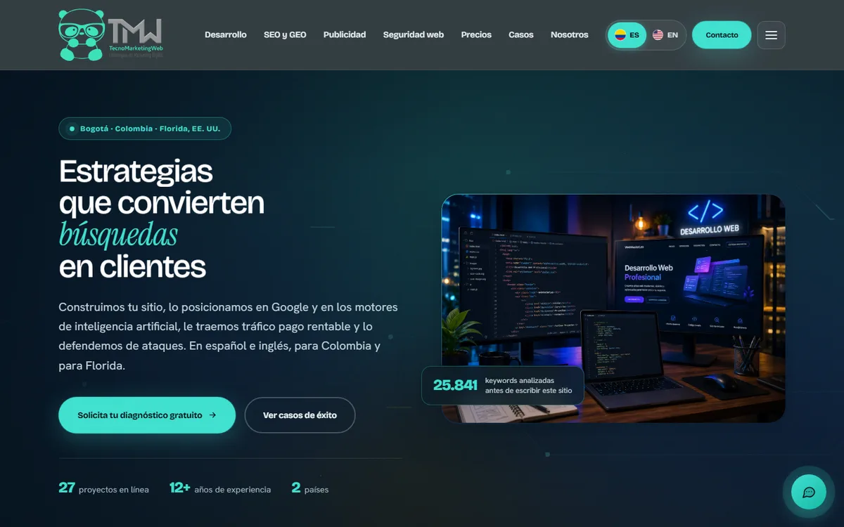 Portada del sitio de TecnoMarketingWeb: agencia de marketing digital en Bogotá